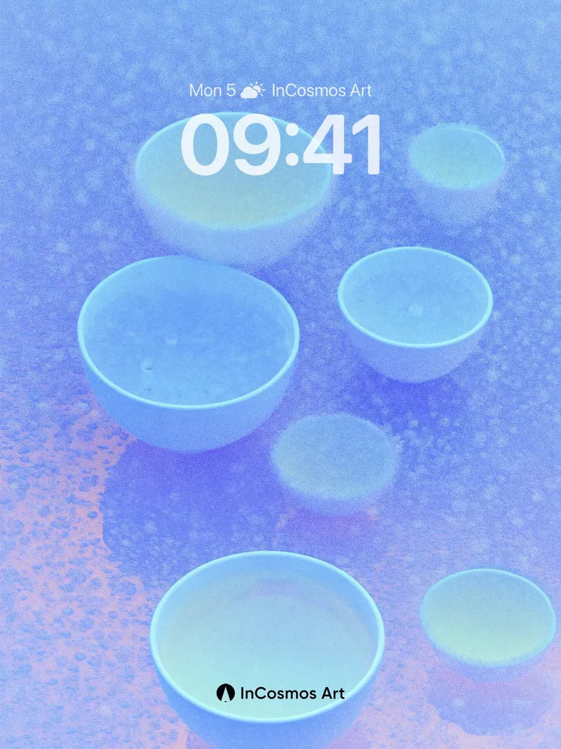 Serene Gradient Wallpaper with Floating Bowls