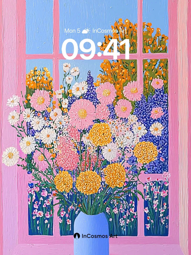 Sunlit Bloom Wallpaper with Window Frame wallpaper for iPhone, iPad & Mac