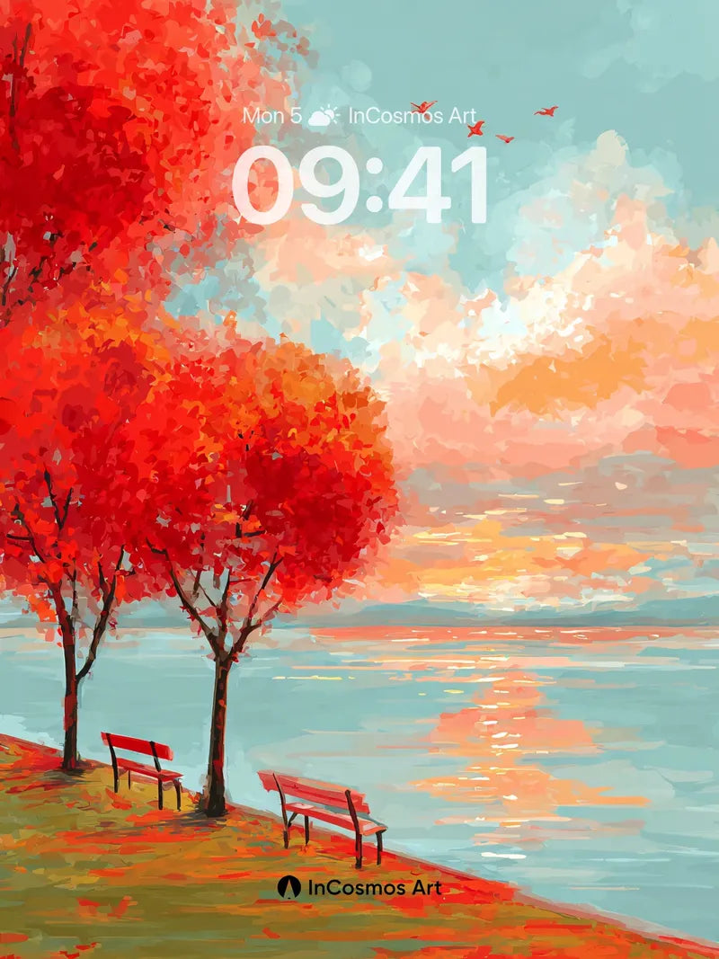 Crimson Horizon Wallpaper with Autumn Whispers