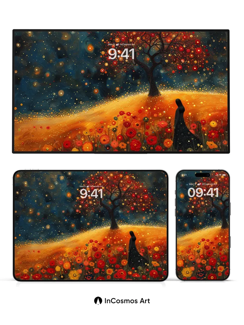 Whispering Ember Wallpaper with Starlit Canopy