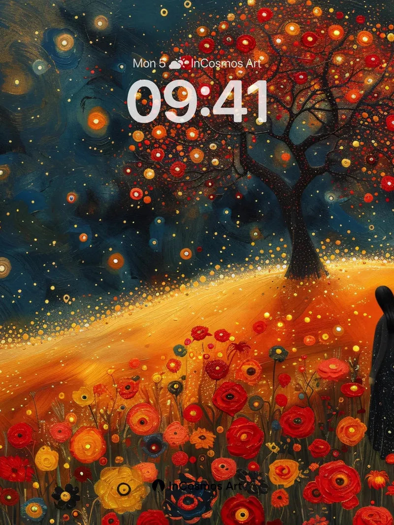 Whispering Ember Wallpaper with Starlit Canopy