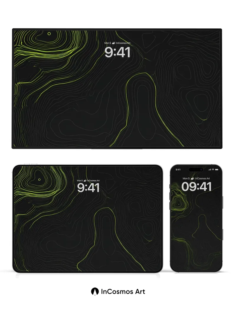 Neon Topography Wallpaper with Hidden Contours