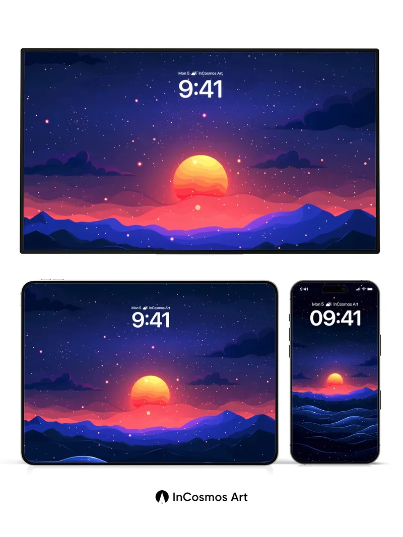 Crimson Horizon Wallpaper with Celestial Glow