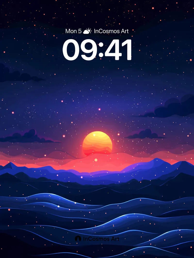 Crimson Horizon Wallpaper with Celestial Glow