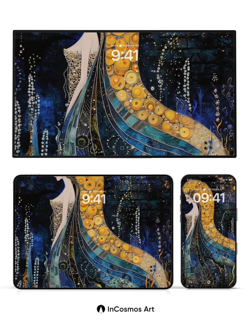 Golden Tide Wallpaper with Cosmic Veil