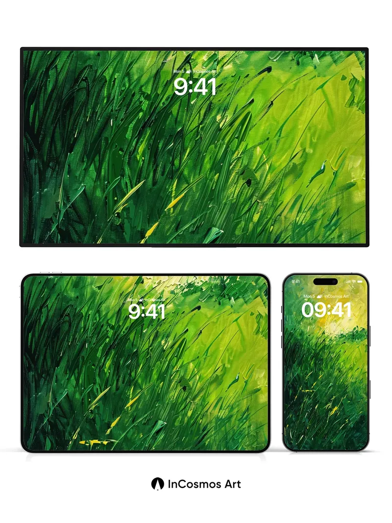 Sunlit Grass Wallpaper with Impressionist Brushwork
