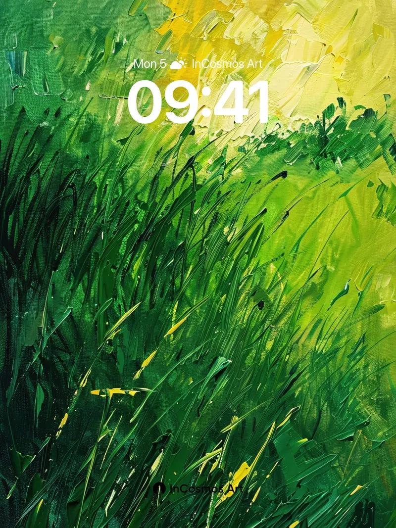 Sunlit Grass Wallpaper with Impressionist Brushwork