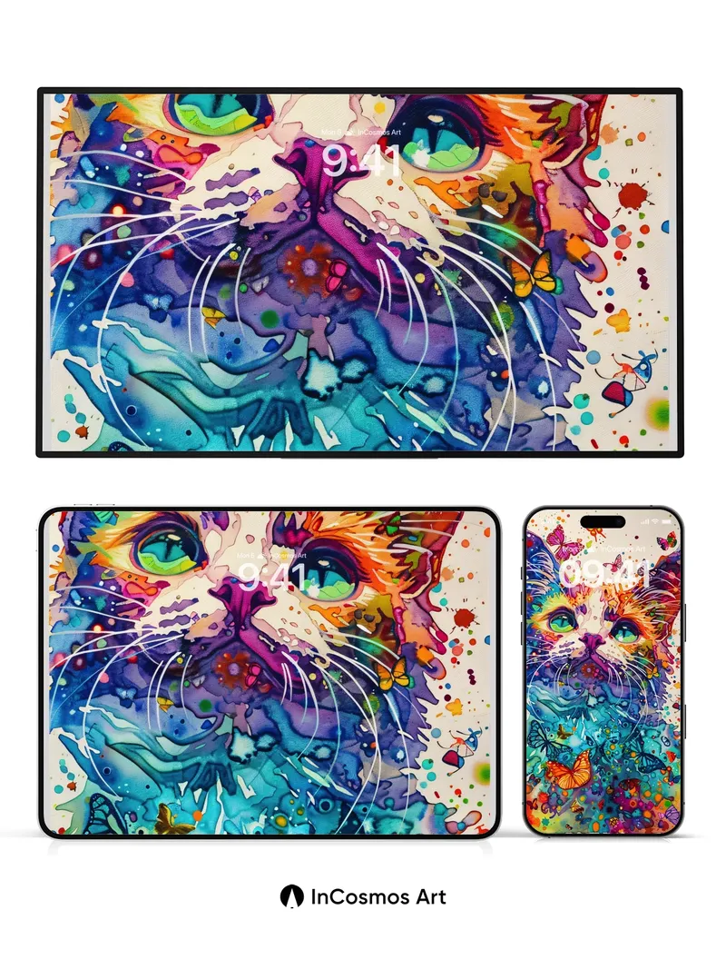 Surreal Feline Wallpaper with Fluttering Butterflies