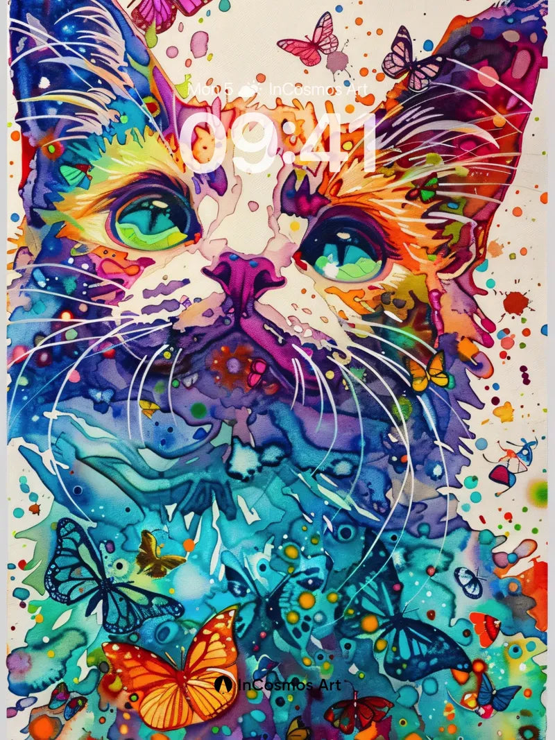 Surreal Feline Wallpaper with Fluttering Butterflies wallpaper for iPhone, iPad & Mac