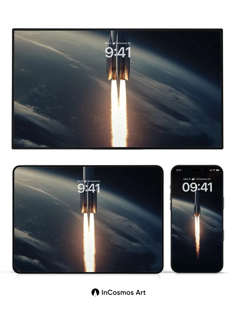 Cosmic Ascent Wallpaper with Fiery Trail