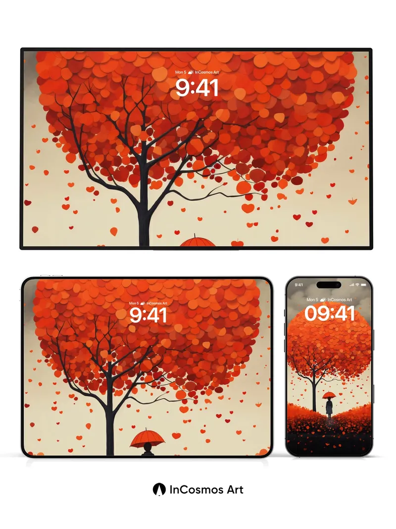 Autumn Hush Wallpaper with Falling Hearts