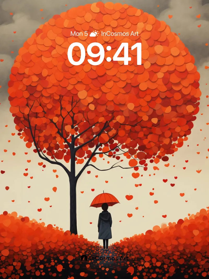 Autumn Hush Wallpaper with Falling Hearts