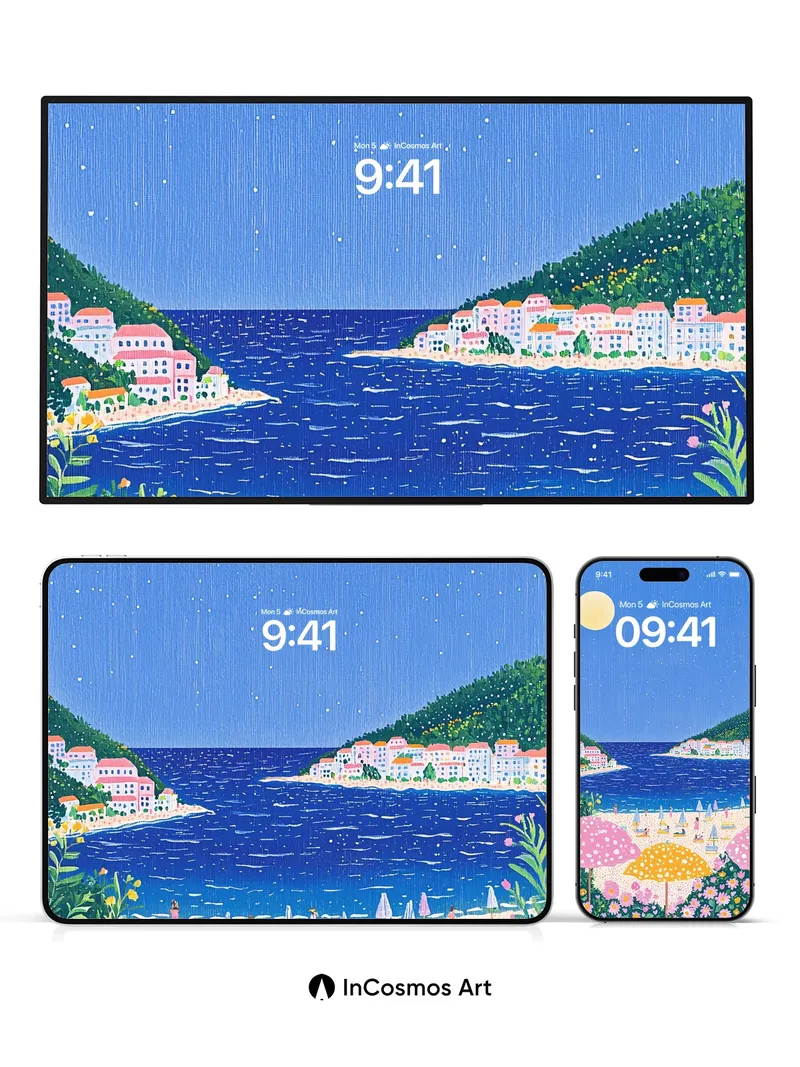 Lunar Bloom Wallpaper with Polka-Dot Canopies