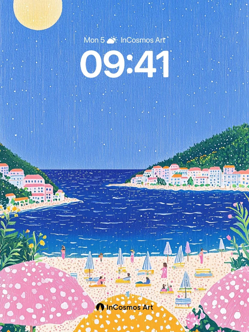 Lunar Bloom Wallpaper with Polka-Dot Canopies