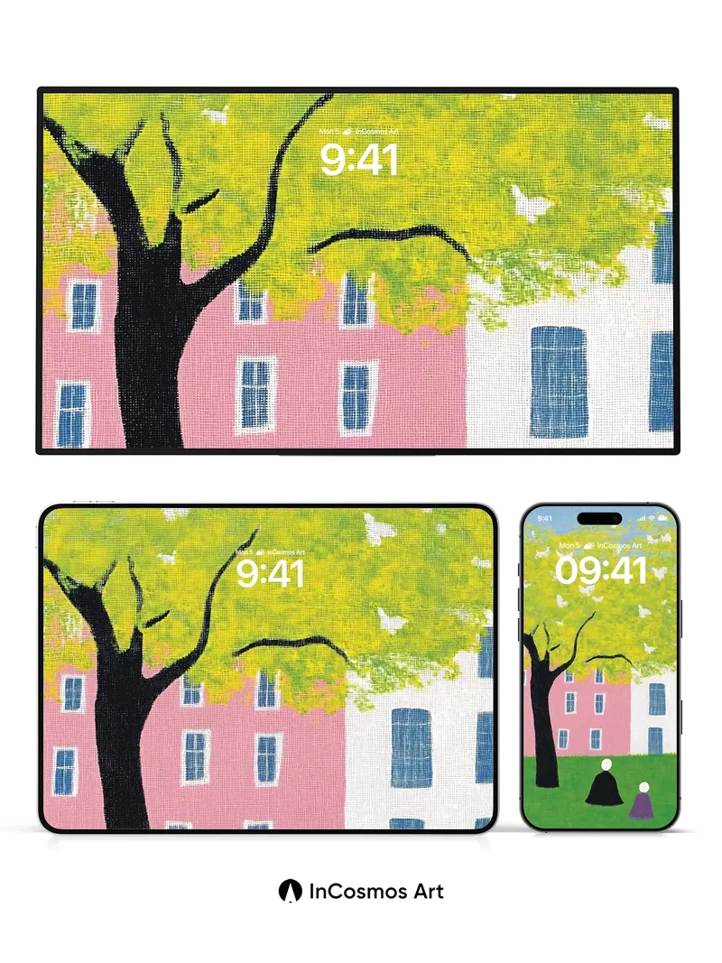 Whispering Canopy Wallpaper with Floating Birds