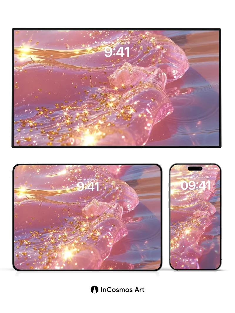 Luminous Tide Wallpaper with Golden Sparkle