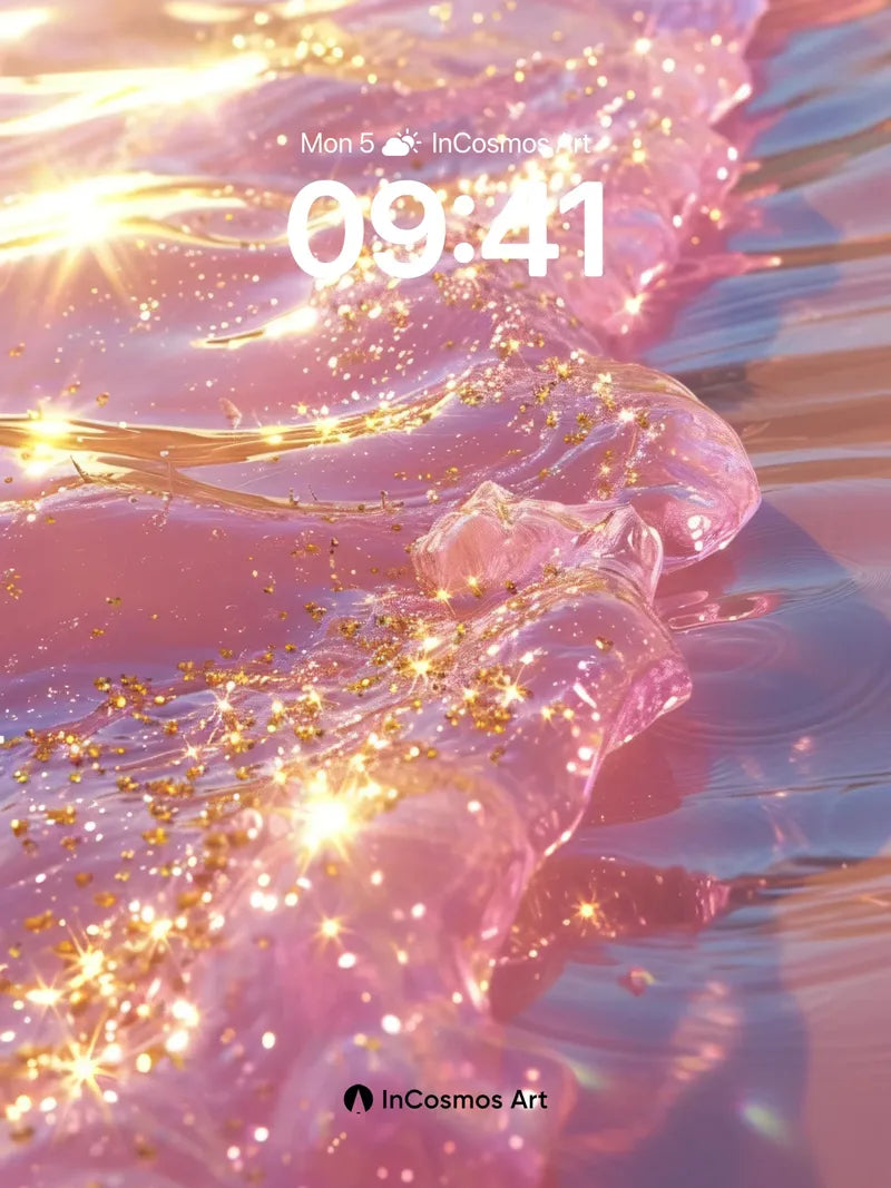 Luminous Tide Wallpaper with Golden Sparkle wallpaper for iPhone, iPad & Mac