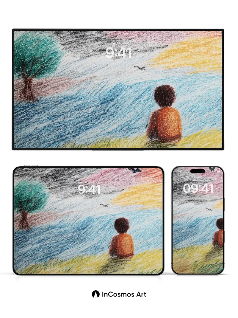 Serenity Skyline Wallpaper with Floating Birds