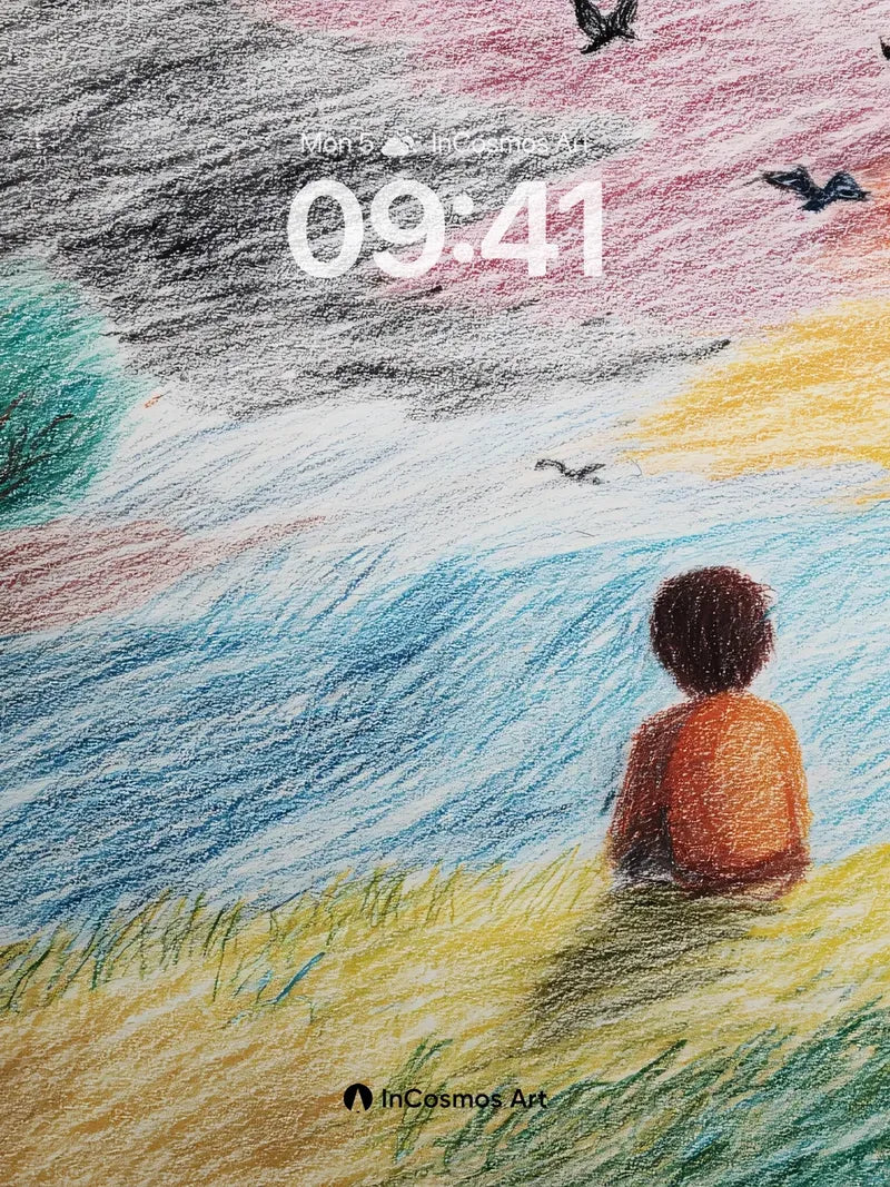 Serenity Skyline Wallpaper with Floating Birds