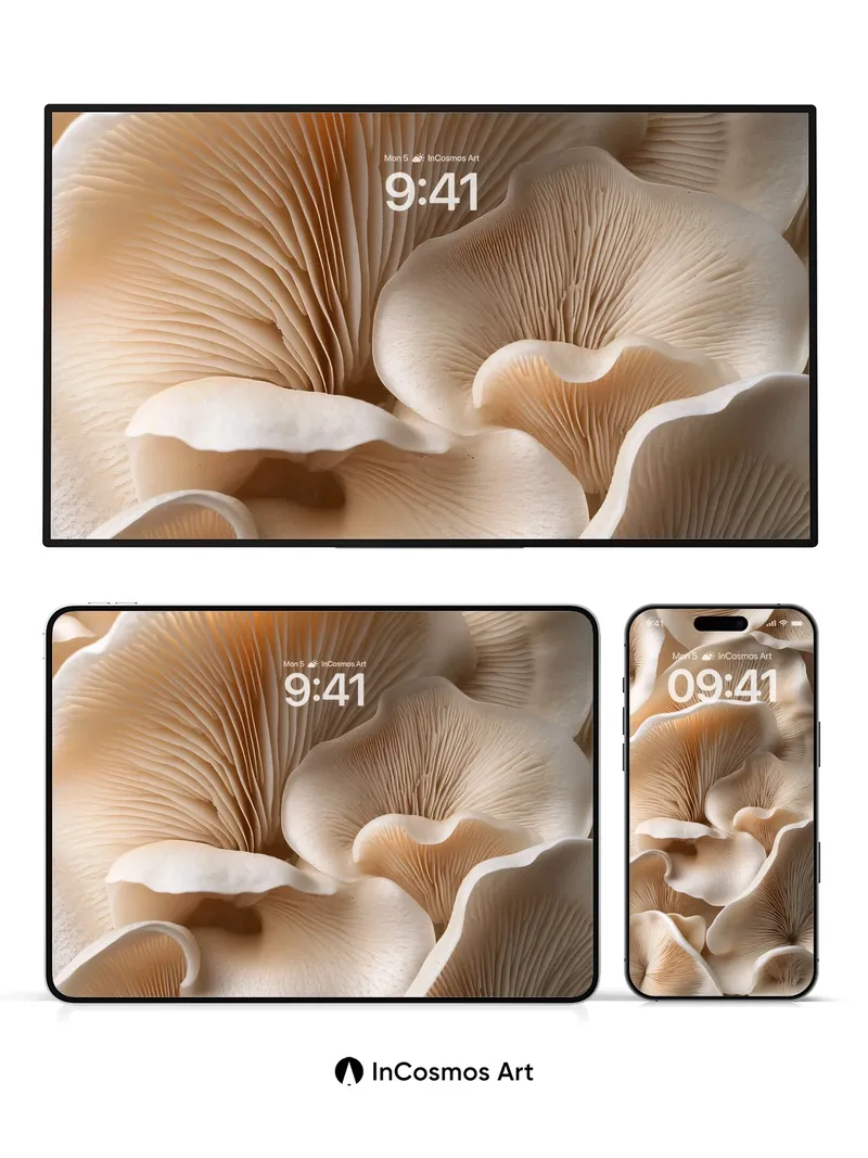 Soft Glow Mushroom Wallpaper with Delicate Folds