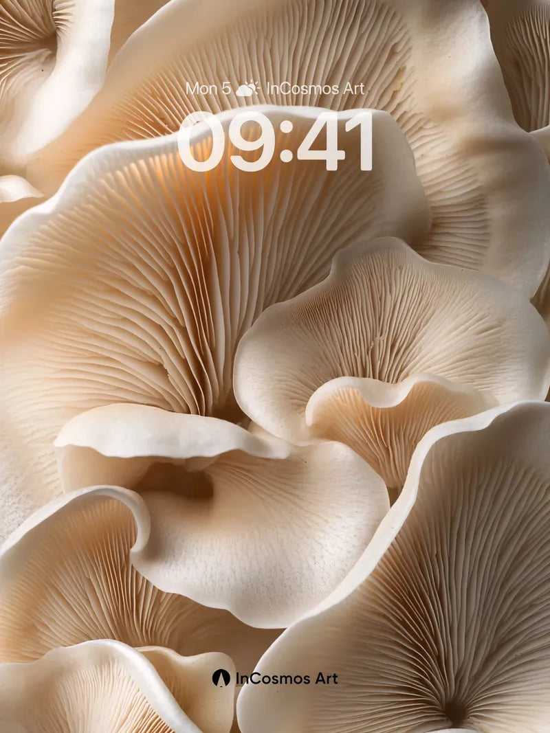 Soft Glow Mushroom Wallpaper with Delicate Folds