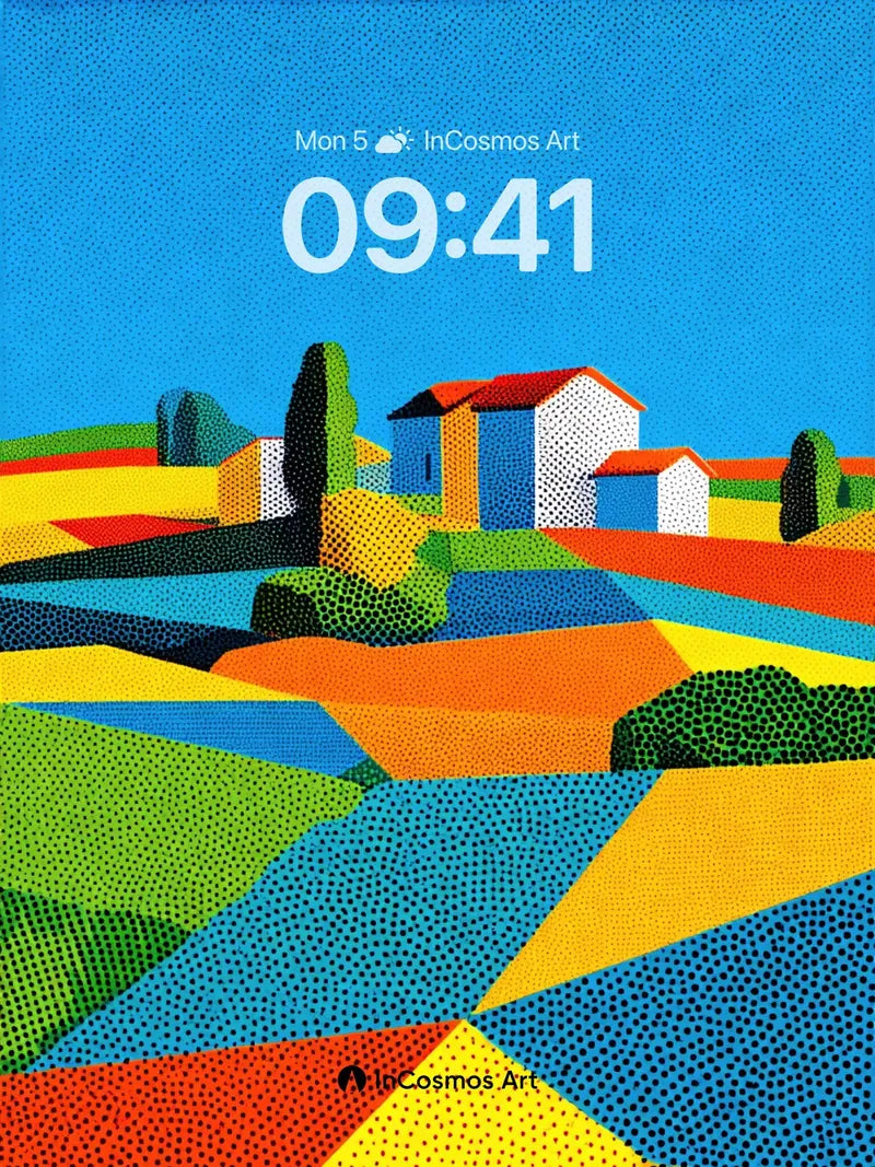 Geometric Horizon Wallpaper with Dot-Matrix Fields