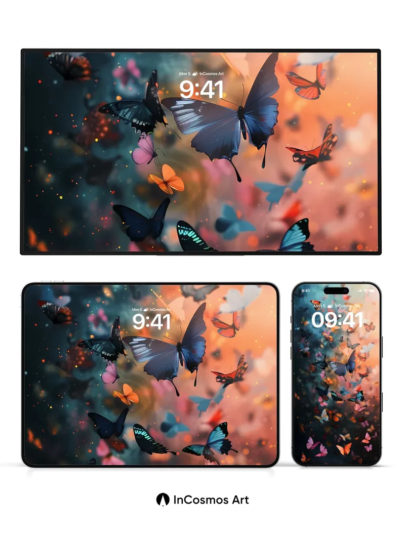 Luminous Flight Wallpaper with Cosmic Butterflies