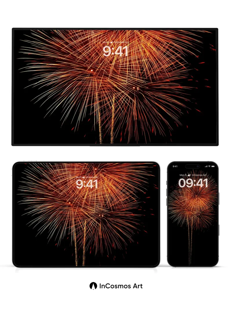 Crimson Burst Wallpaper with Golden Trails