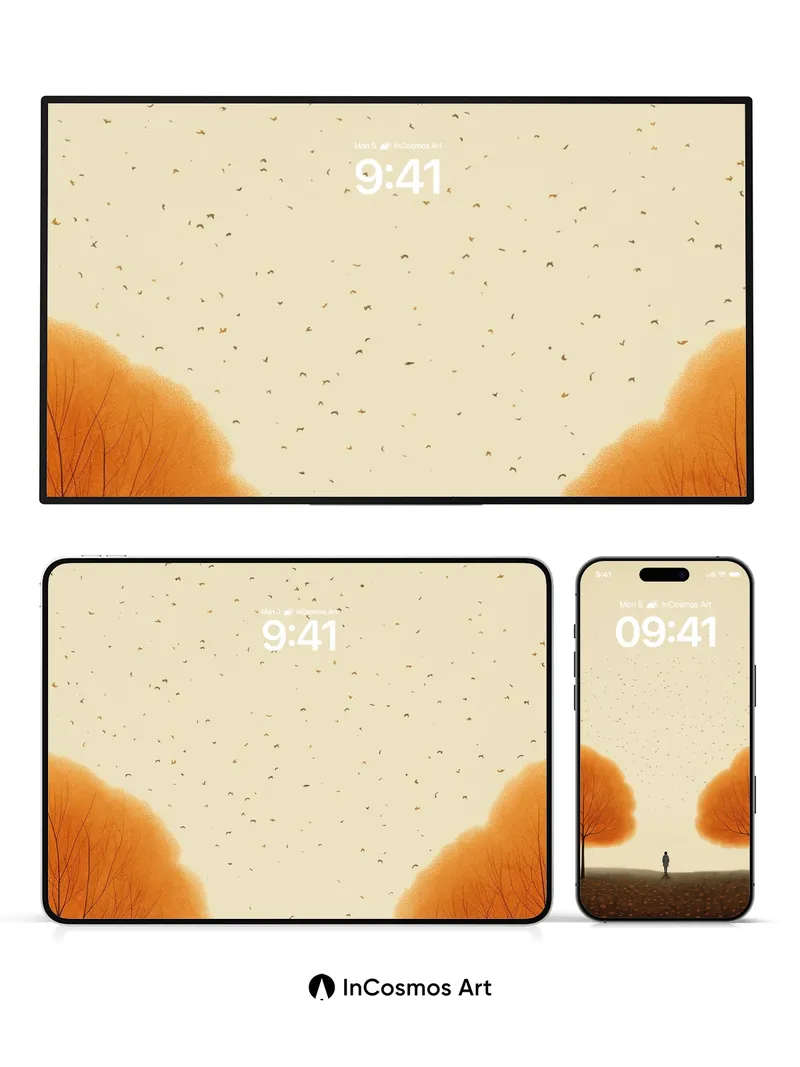 Autumn Hush Wallpaper with Floating Leaves