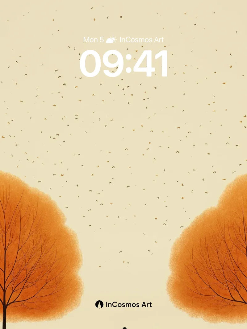 Autumn Hush Wallpaper with Floating Leaves