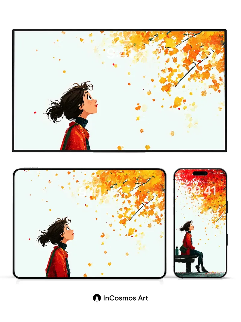 Autumn Whisper Wallpaper with Falling Leaves