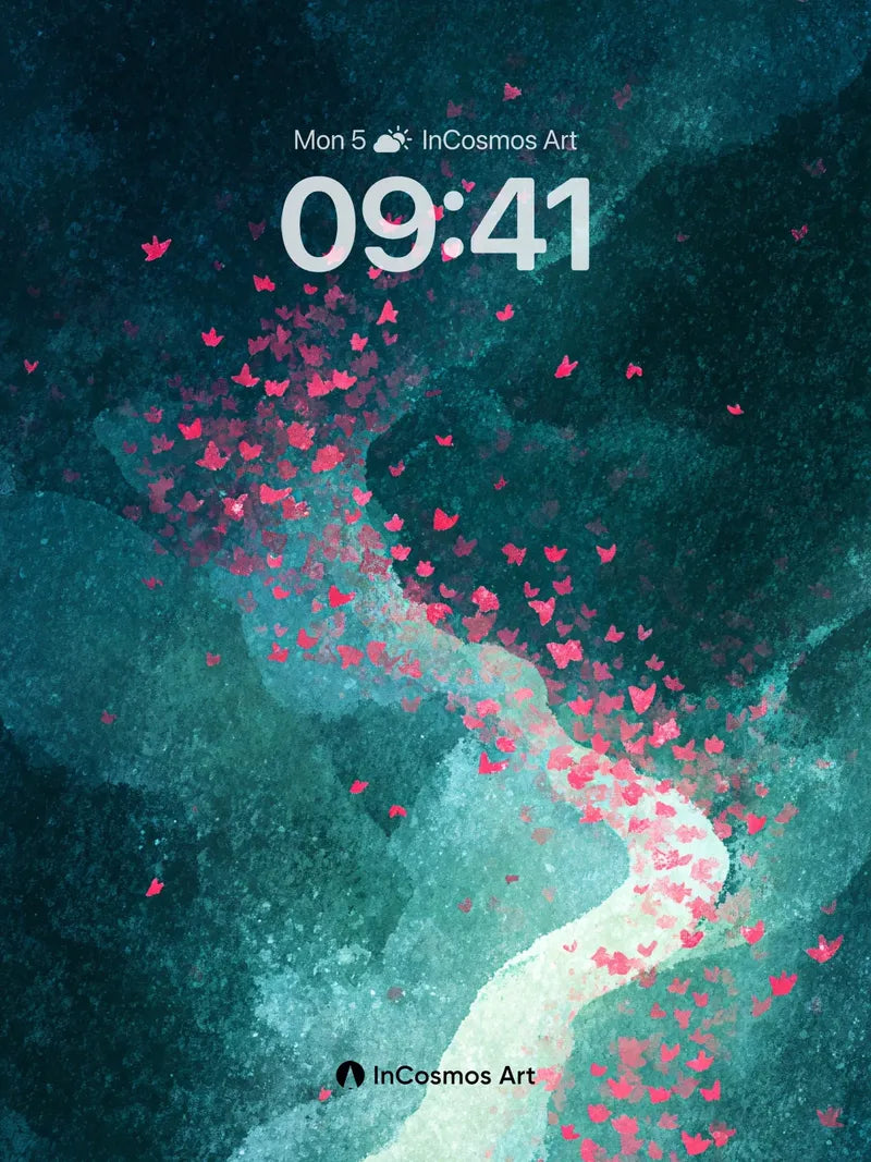 Teal Mist Wallpaper with Drifting Petals wallpaper for iPhone, iPad & Mac
