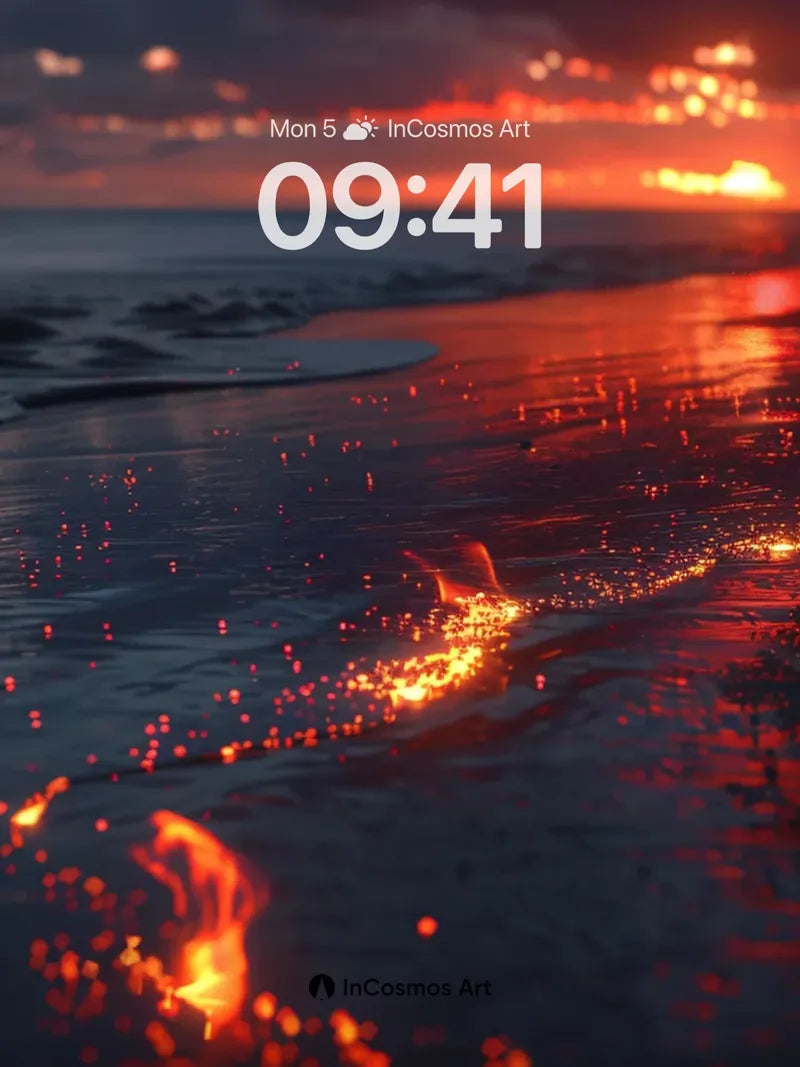 Emberlit Shore Wallpaper with Fiery Reflections