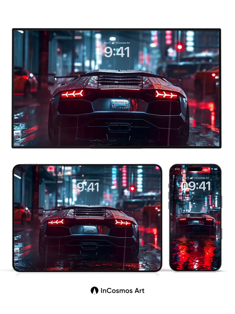 Neon Rain Wallpaper with Reflective Asphalt