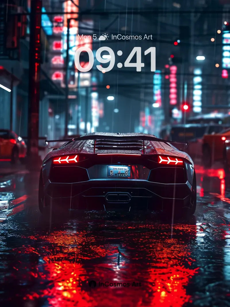 Neon Rain Wallpaper with Reflective Asphalt