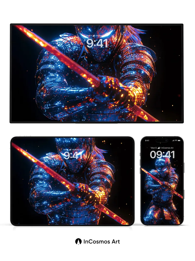 Cosmic Samurai Wallpaper with Nebula Armor