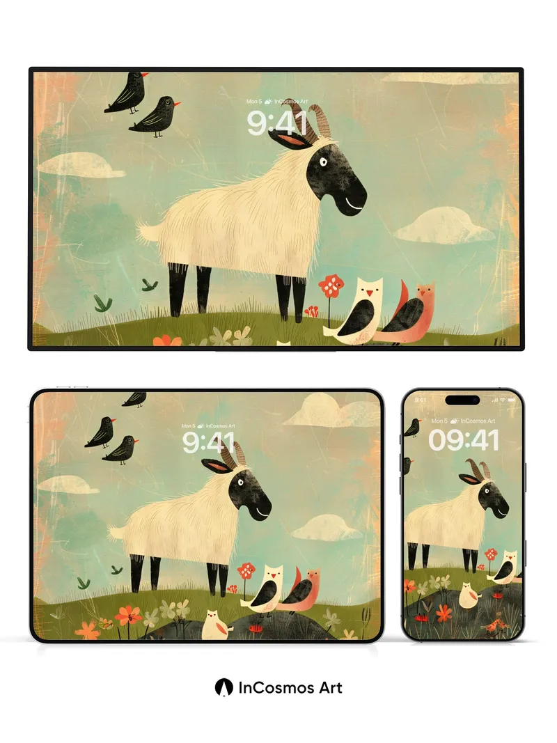 Whimsical Meadow Wallpaper with Storytelling Animals