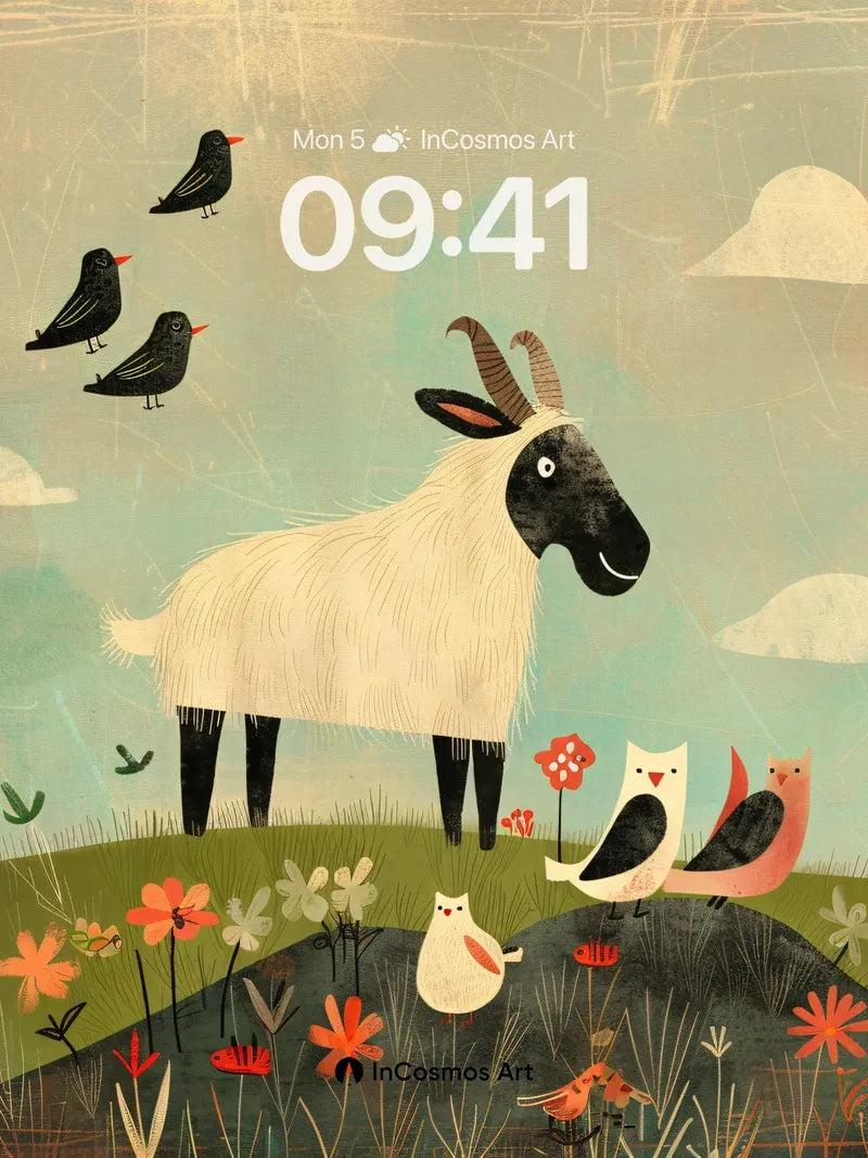 Whimsical Meadow Wallpaper with Storytelling Animals