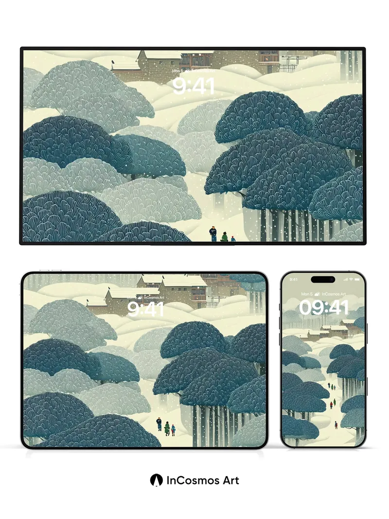 Snowfall Serenity Wallpaper with Whispering Pines