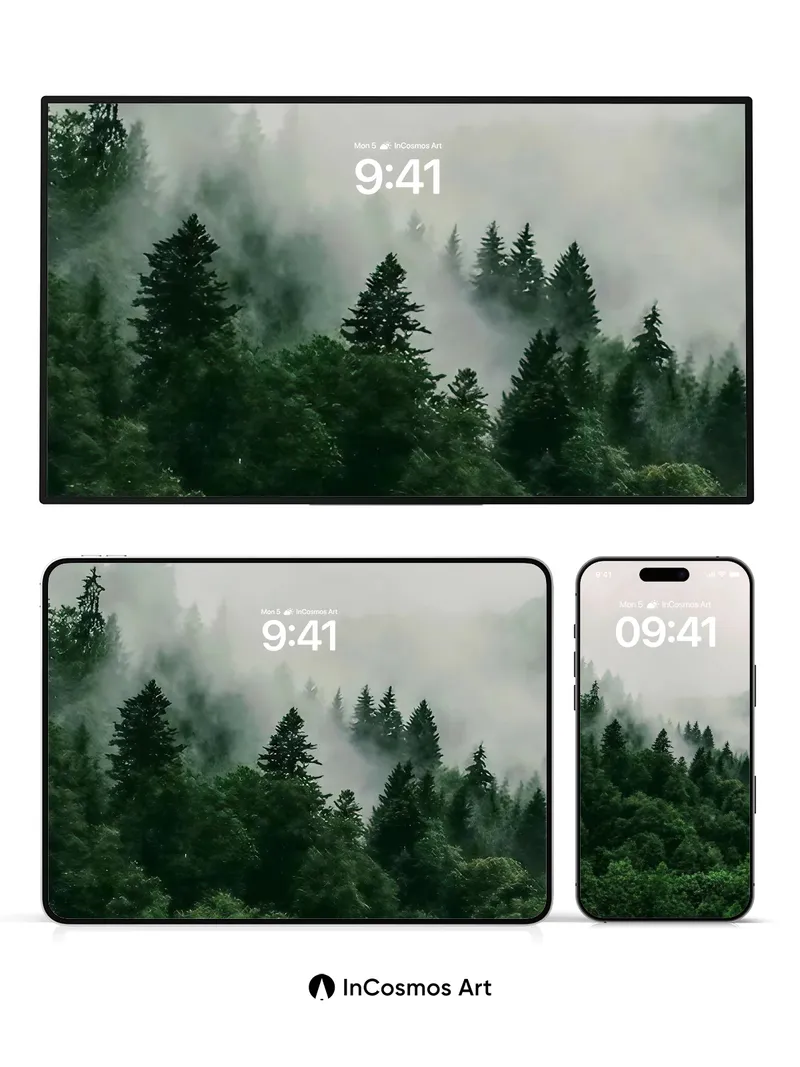 Mist-Weave Forest Wallpaper with Whispering Pines