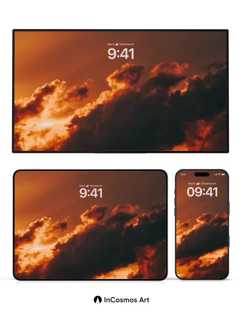 Crimson Horizon Wallpaper with Fiery Clouds