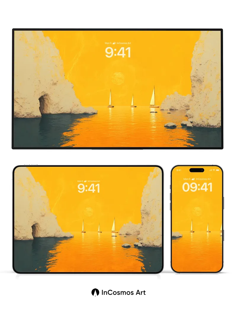 Golden Hush Wallpaper with Floating Sails