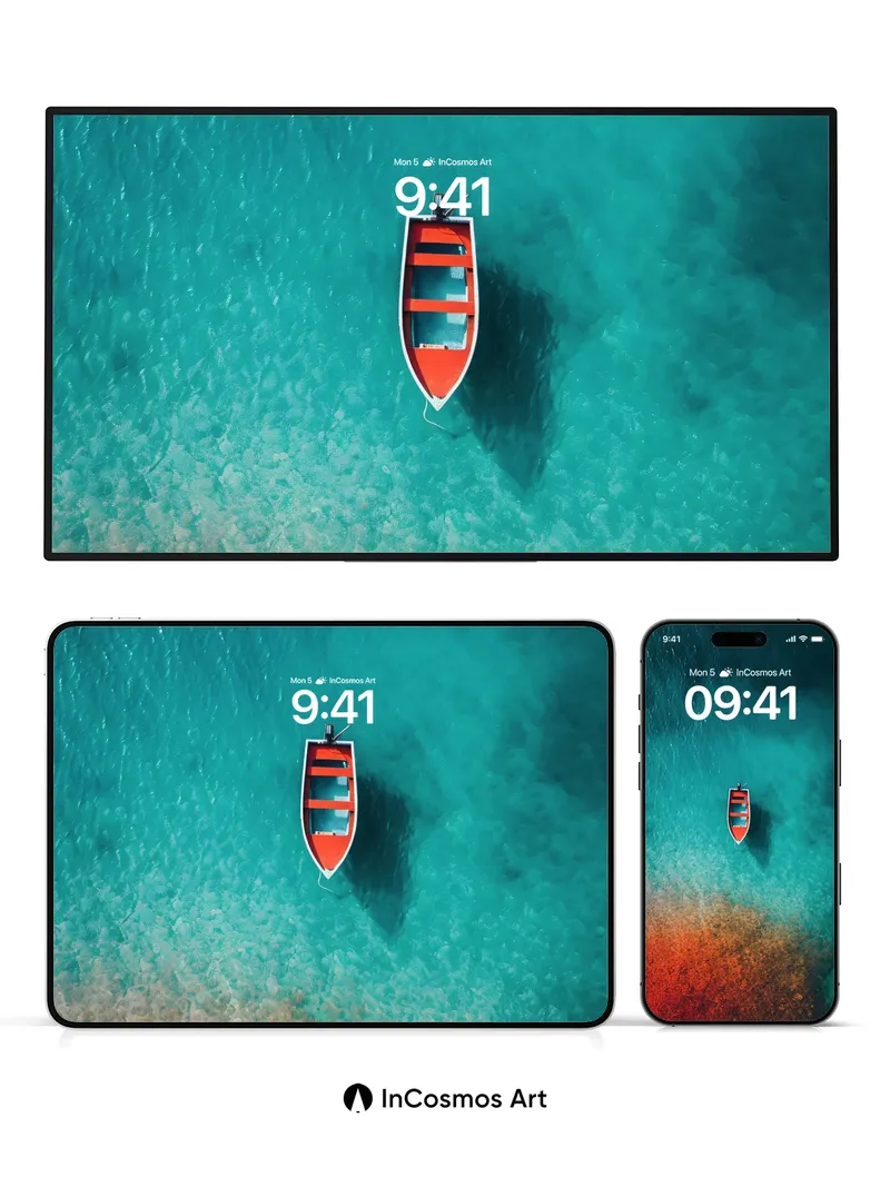 Cerulean Solitude Wallpaper with Crimson Reef