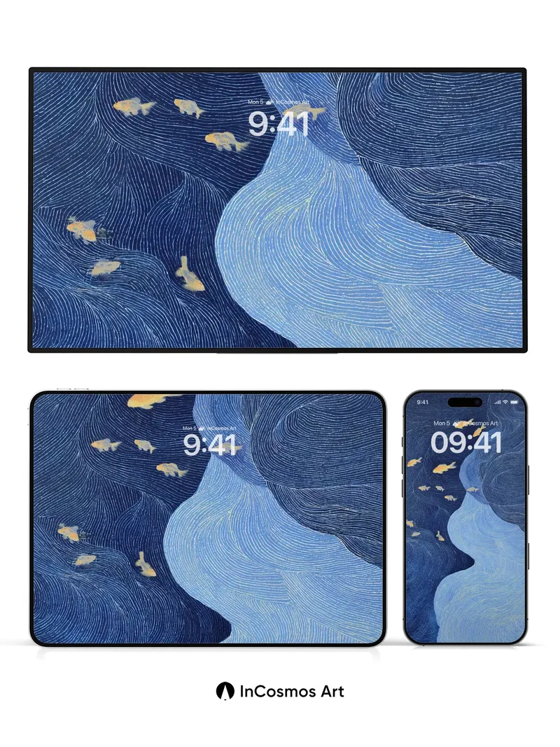 Whispering Depths Wallpaper with Golden Drift