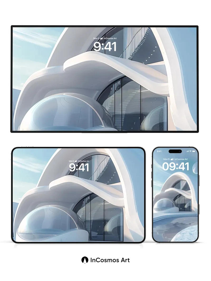 Lunar Serenity Wallpaper with Floating Arcs