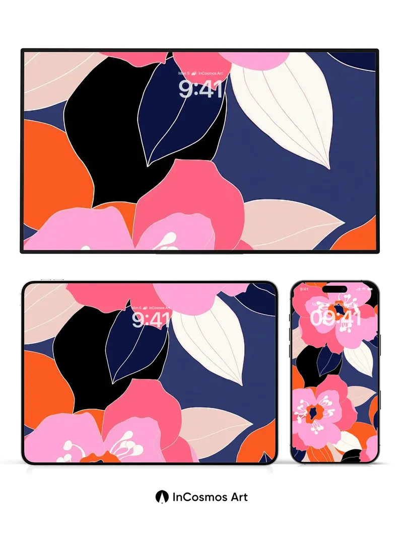 Bold Bloom Wallpaper with Midnight Leaves