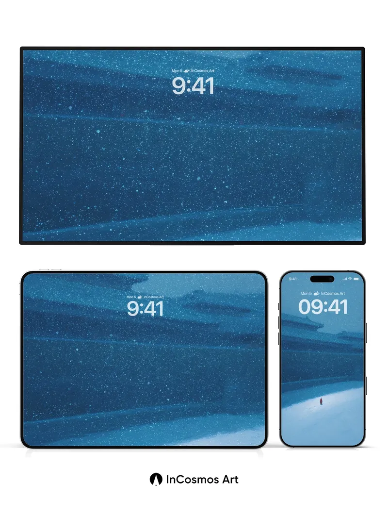 Solitary Red Figure Wallpaper in Snowfall Serenity