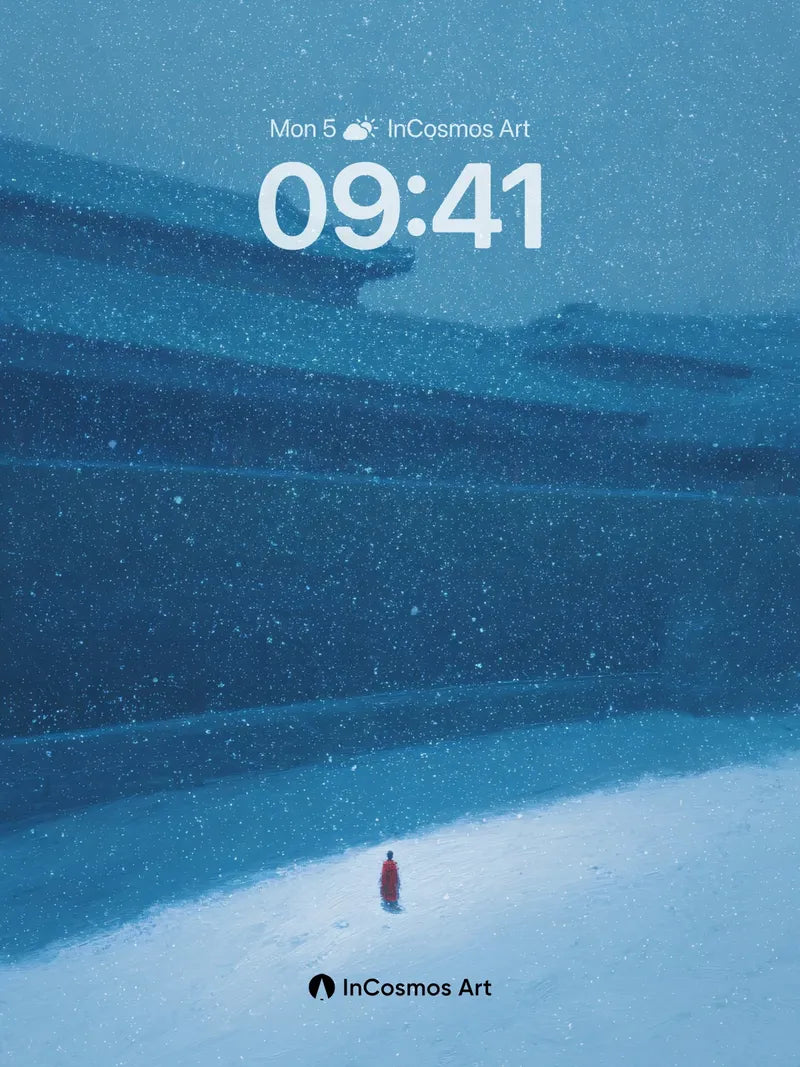 Solitary Red Figure Wallpaper in Snowfall Serenity