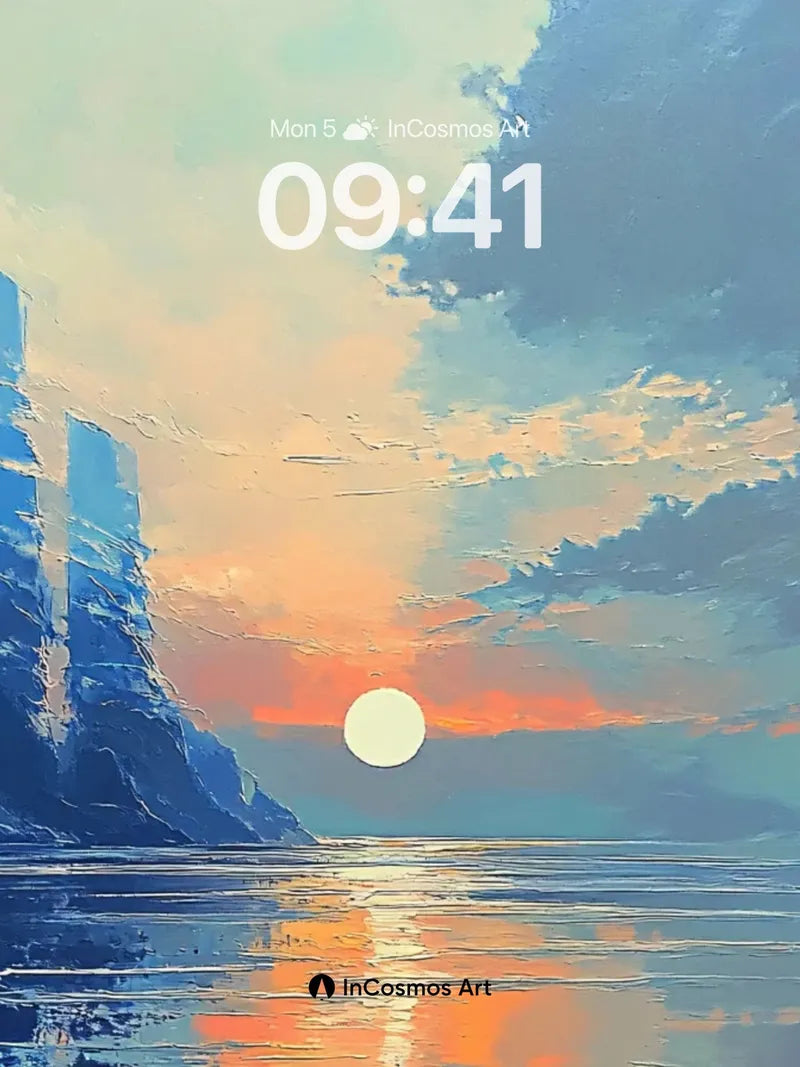 Serene Horizon Wallpaper with Floating Crystals