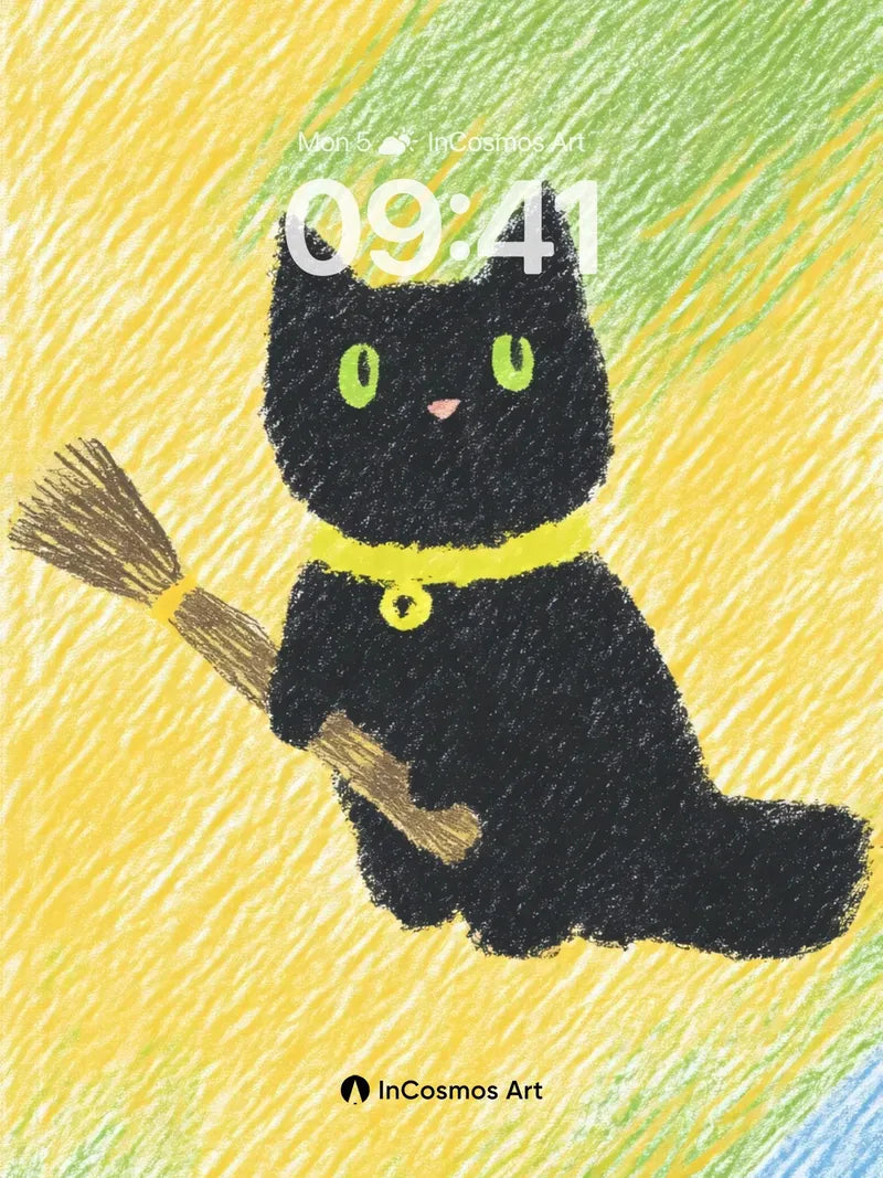 Whimsical Witchcat Wallpaper with Broomstick Charm wallpaper for iPhone, iPad & Mac